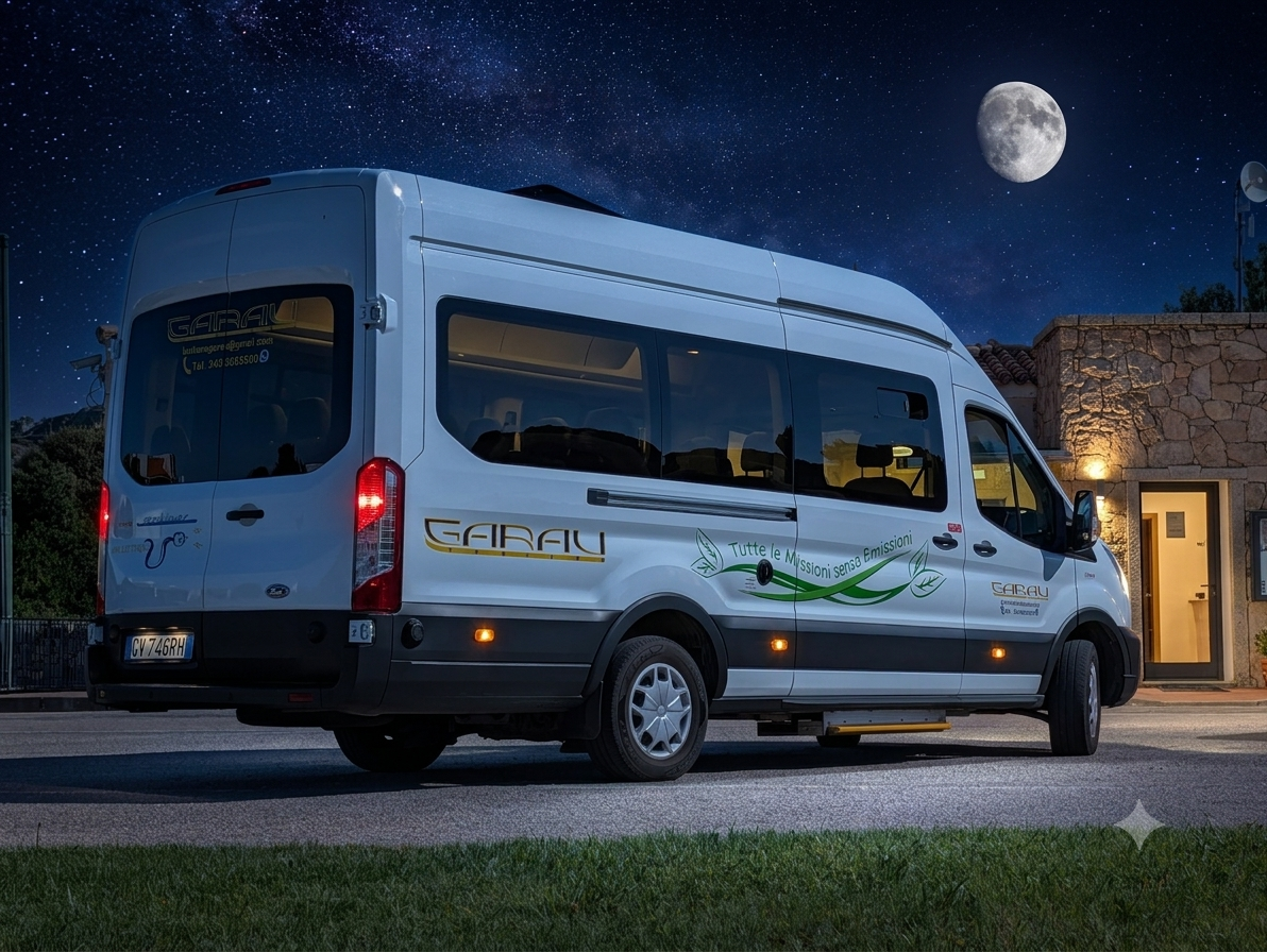 immagine dell'autobus Lu Pustali di notte 